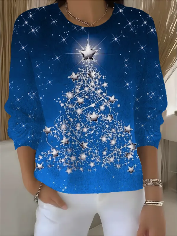 Women's Pullover Sweater Autumn and Winter Christmas Holiday Pattern Top
