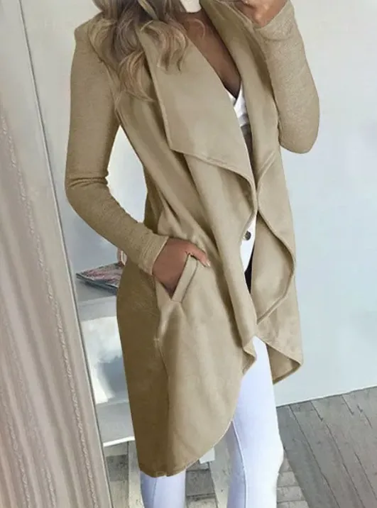 Solid color lapel long sleeve slim Tops