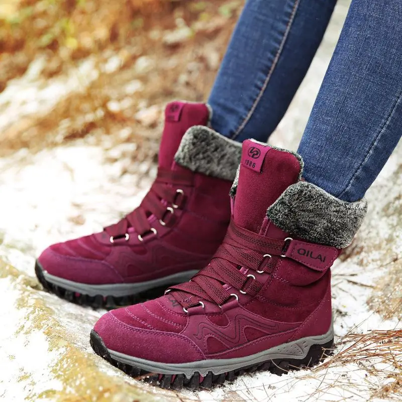 Large Size Women Hook Loop Outdoor Sneakers Mid Calf Warm Suede Boots