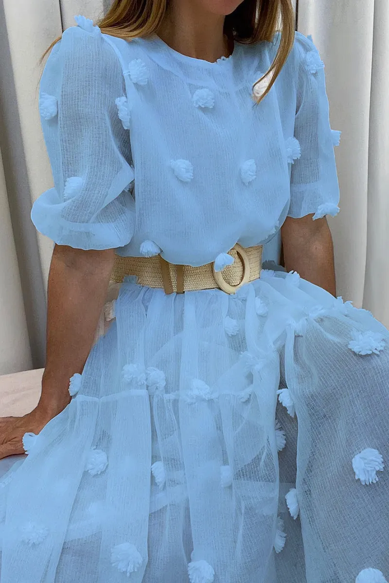 Casual Solid Patchwork O Neck Cake Skirt Dresses