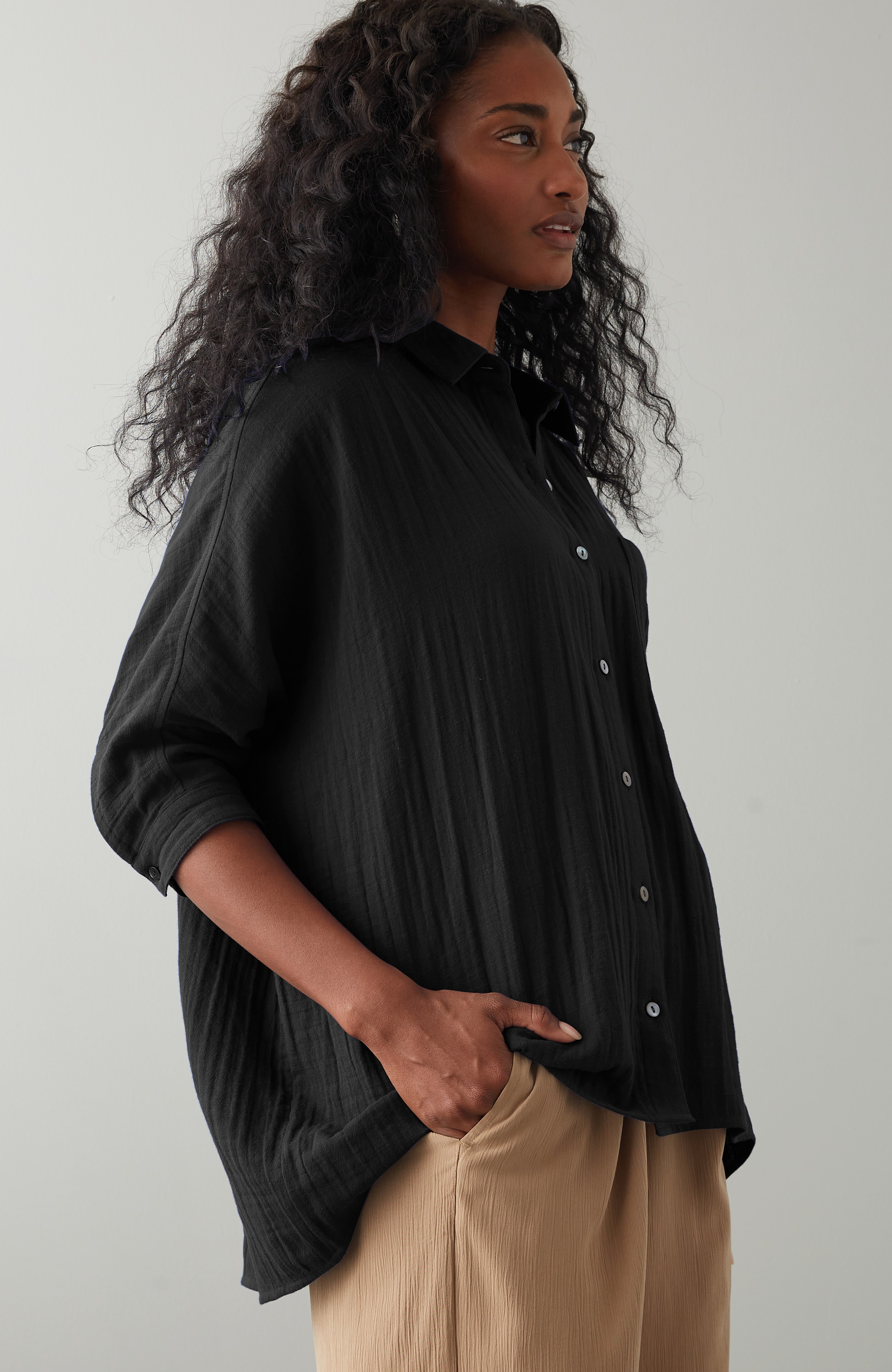 Pure Jill Relaxed Gauze Button-Front Top
