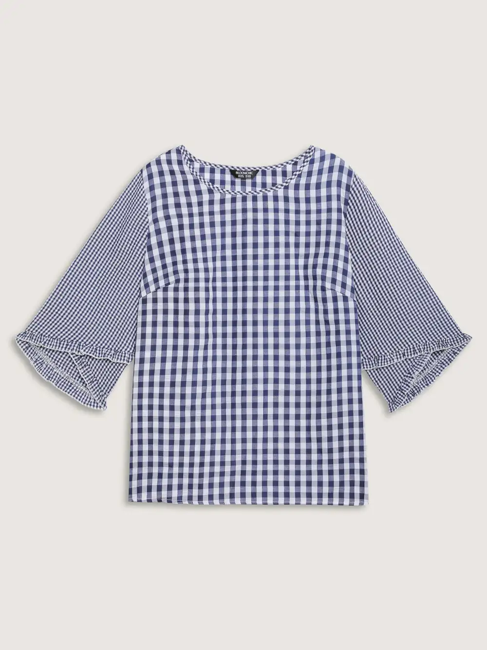 Checkered Print Flared Overlap Sleeve Blouse