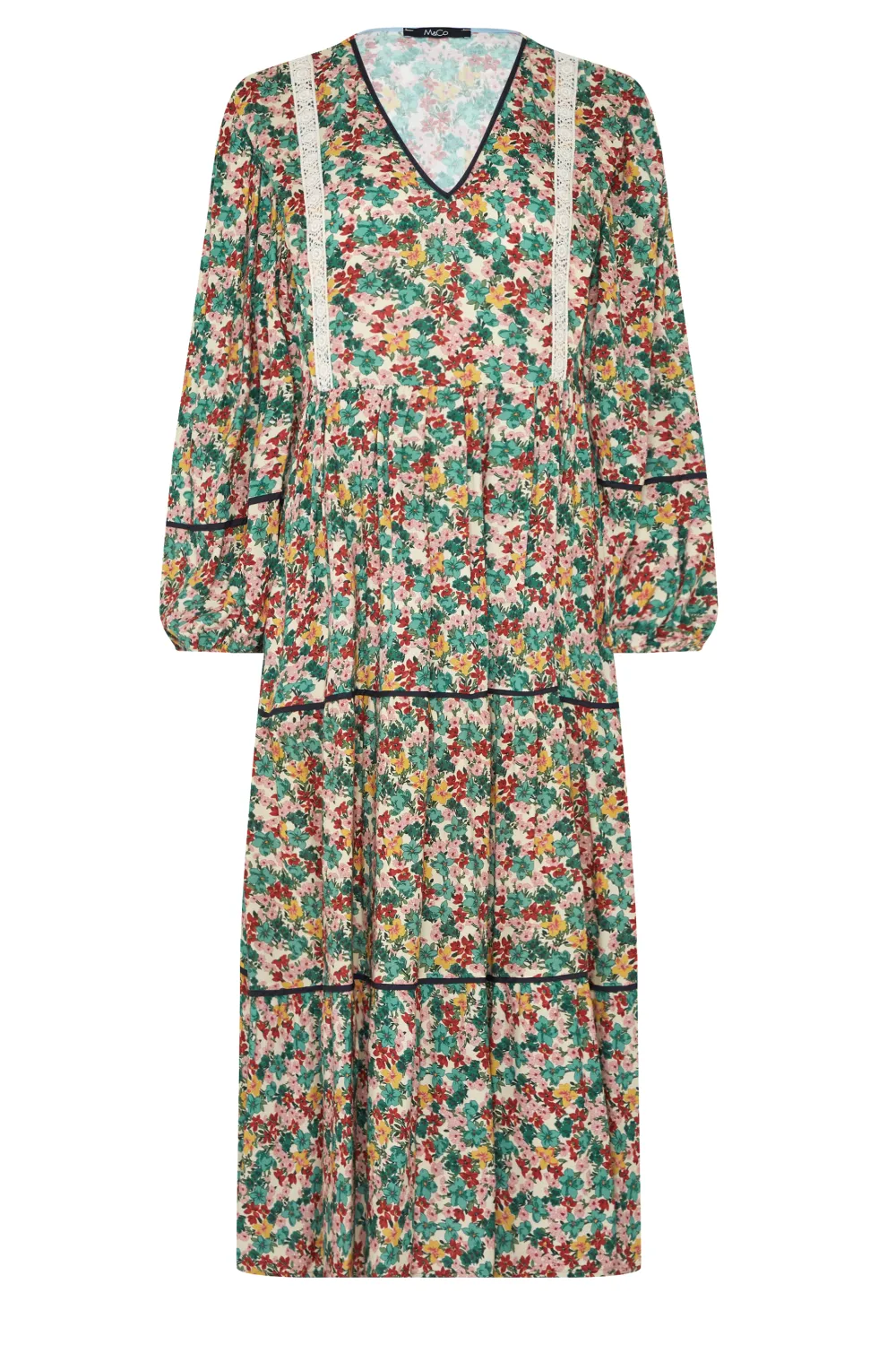M&Co Green Floral Print Crochet Trim Maxi Dress