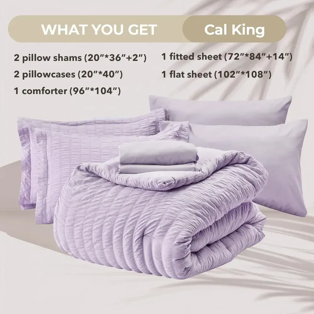 Queen Comforter Set Seersucker 7 Pieces, All Season Luxury Bed in a Bag for Bedroom, Bedding Set with Comforters, Sheets, Pillowcases & Shams, Dark Grey
