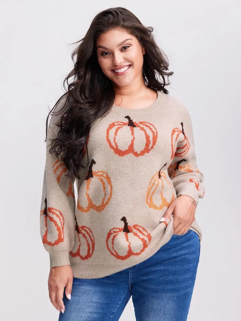 Pumpkin Patch Print Drop Shoulder Pullover