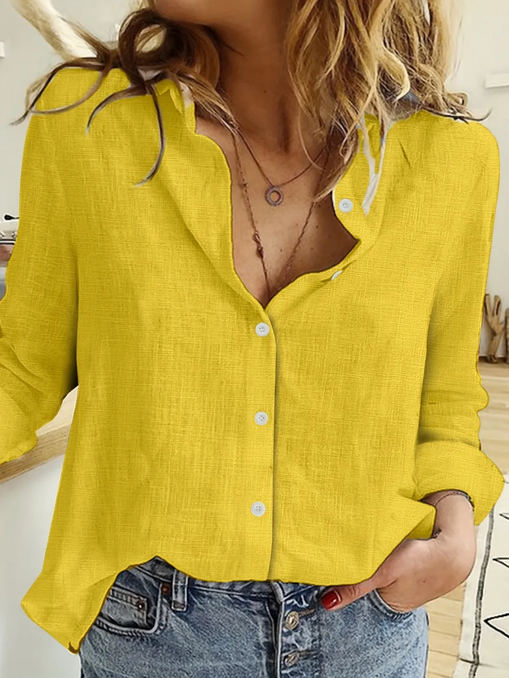 Elegant Spring/Fall Linen Shirt for Women: Versatile, Durable & Easy-Care; Perfect Blend of Style & Comfort
