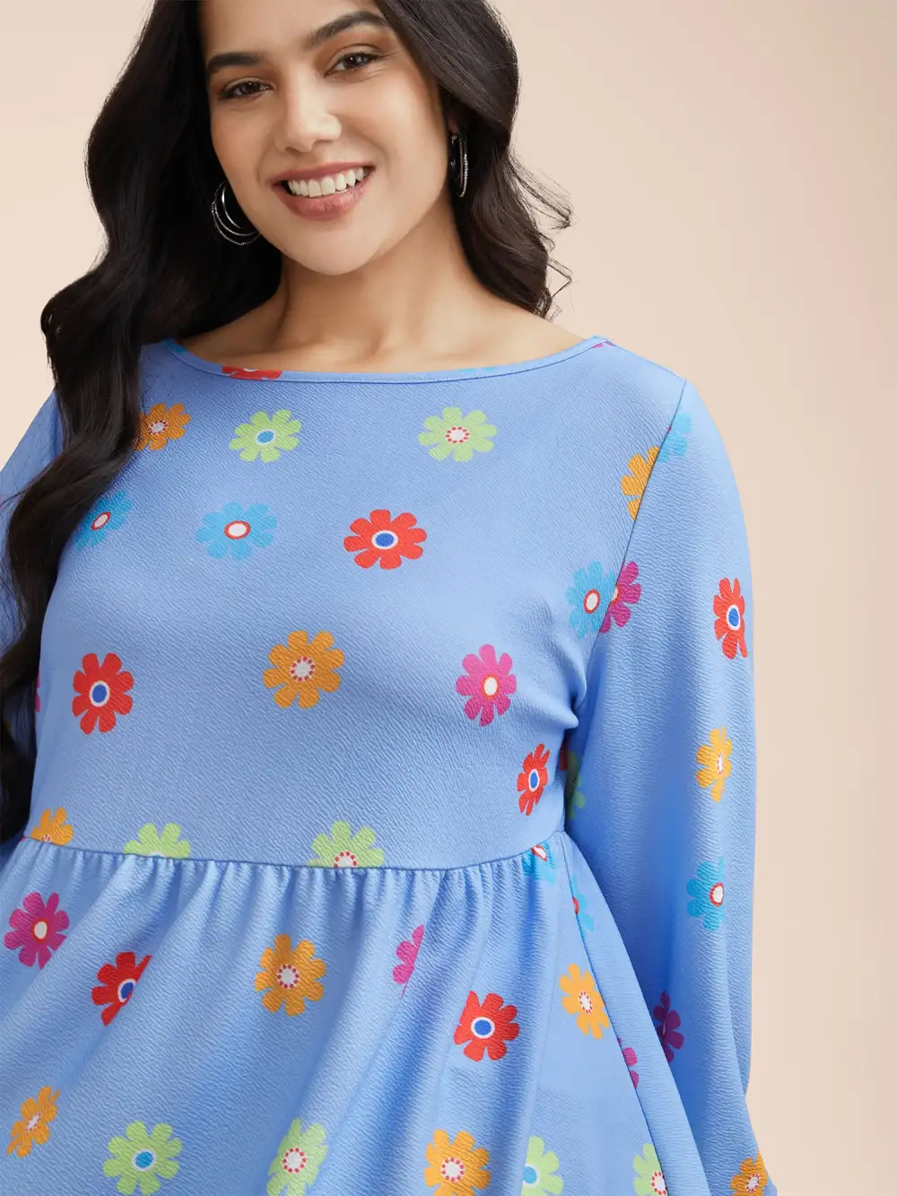 Multi-Color Floral Textured Stretchy Knit Top