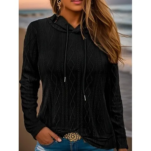 Women's Sweatshirt Plain Work Zipper Black White Pink Elegant Modern Loose Fit Crew Neck Long Sleeve Micro-elastic Spring Fall