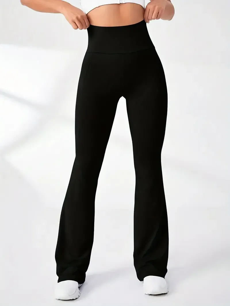 Buy 2 Get 1 Free, total of 3 Pack Elegant High Waist Flare Leg Pants - Soft Mid-Elasticity Polyester Fabric, Machine Washable, Solid Color, Casual Style for Spring & Summer