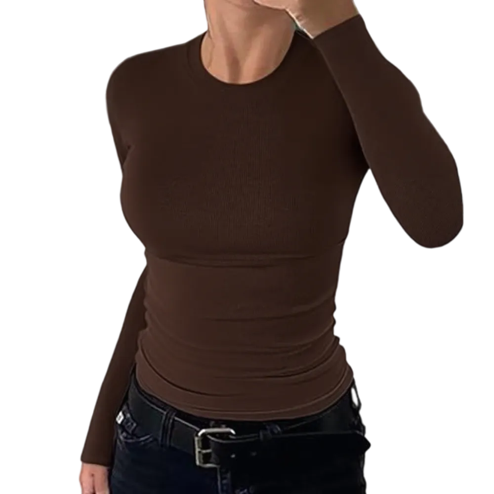 Women's Ribbed Crewneck Tops – Slim Fit Casual Sweaters, Short/Long Sleeve.