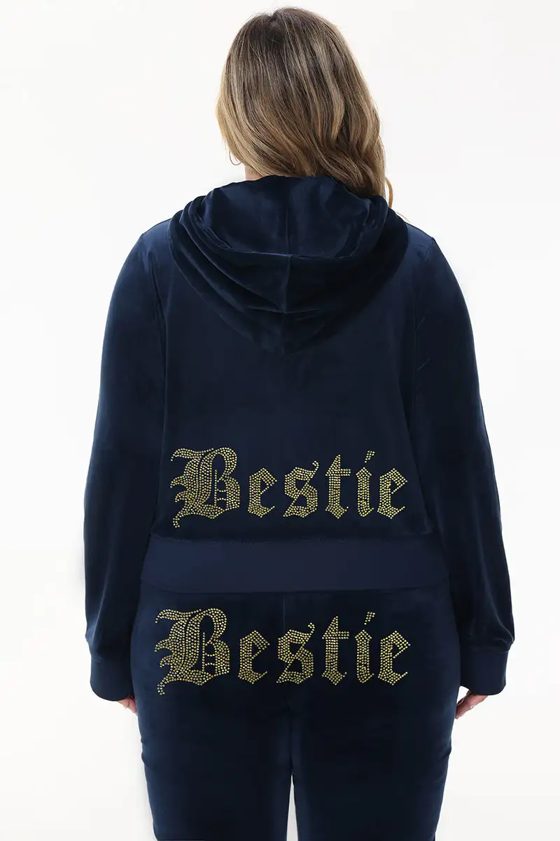 Bestie Big Bling Velour Hoodie