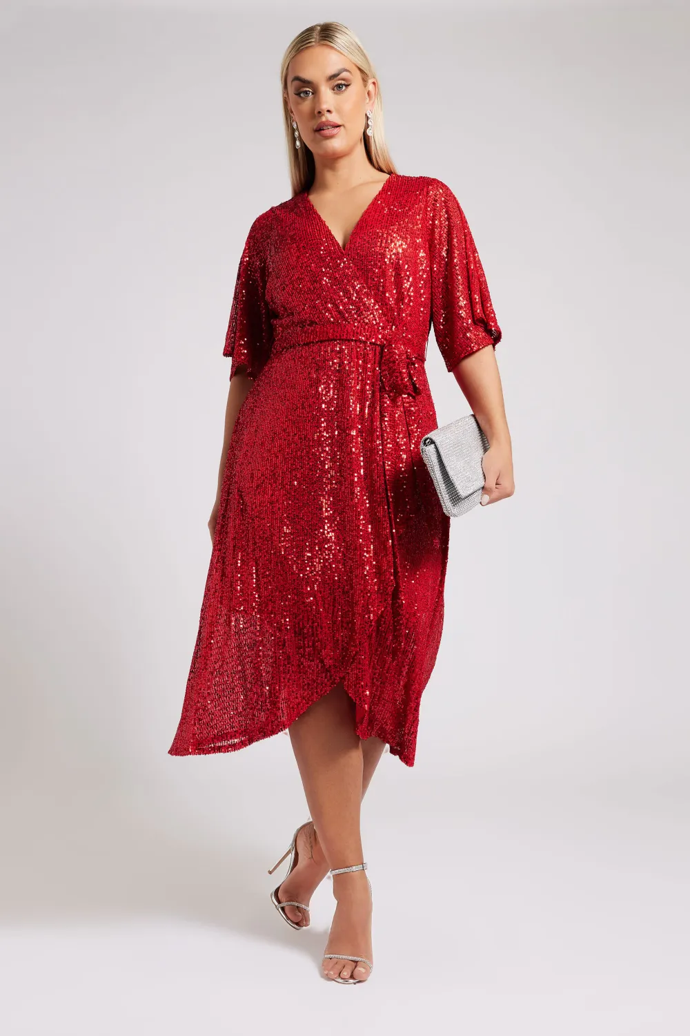 YOURS LONDON Curve Navy Blue Sequin Wrap Dress