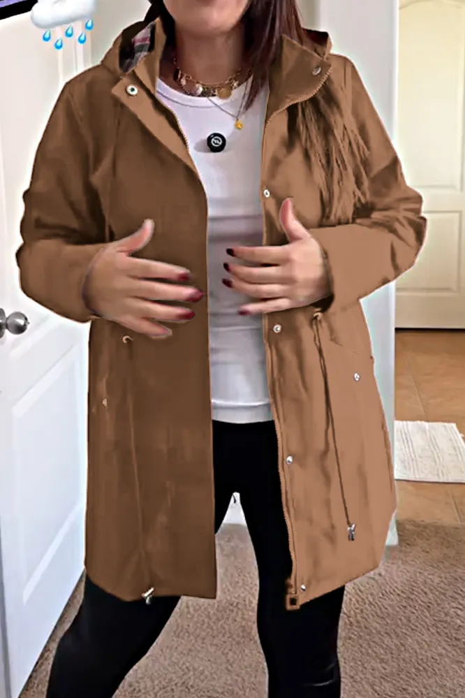 Women's solid color zipper casual hooded jacket