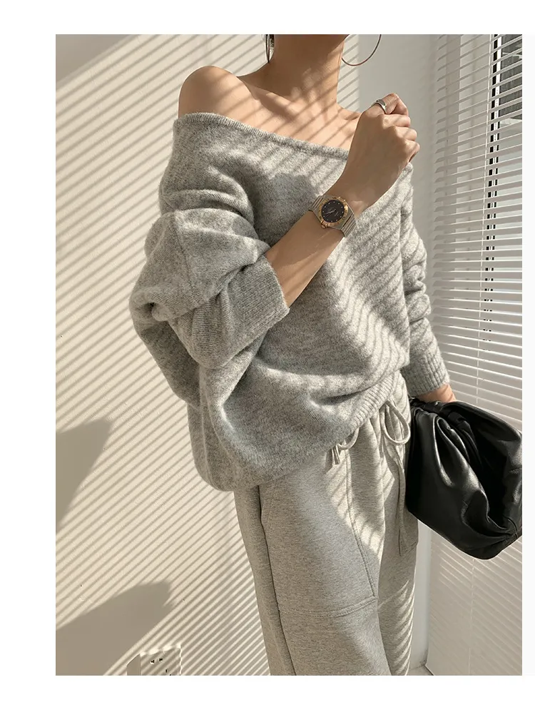 Mohair Off-shoulder Irregular Sweater