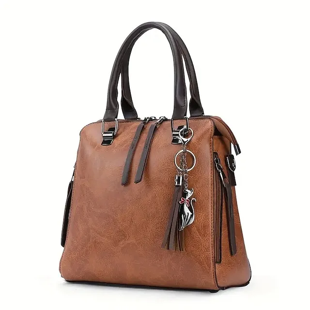 Women's Tote Bag Set Boston Bag PU Leather Shopping Daily Zipper Adjustable Large Capacity Waterproof Solid Color Black Pink Red