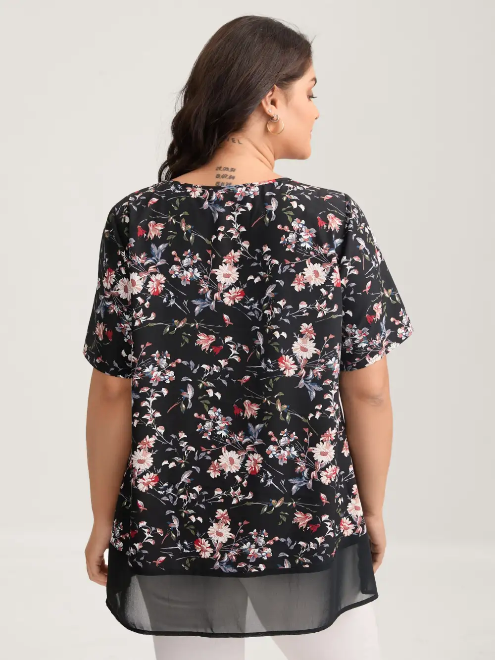 Garden Print Spliced V-Neck Blouse