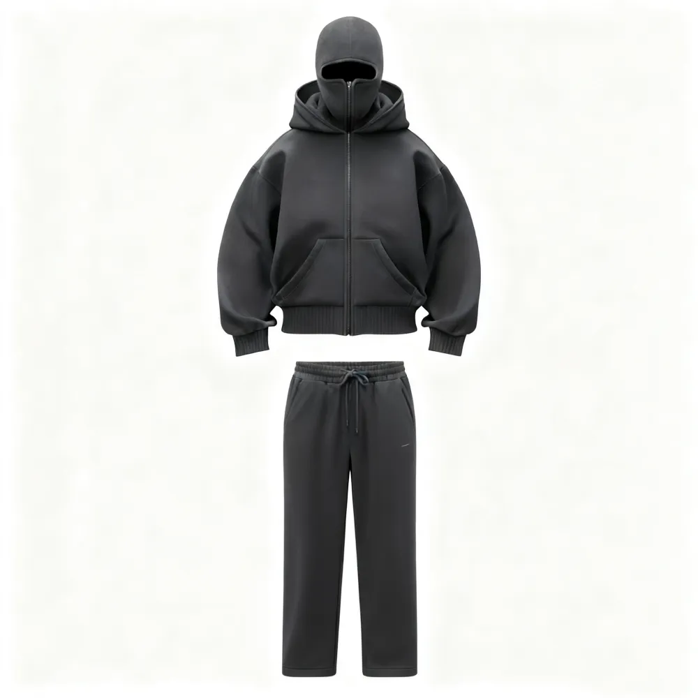 Zip Up Fashion Double Layer Hoodie Hip Hop Outerwear Sets