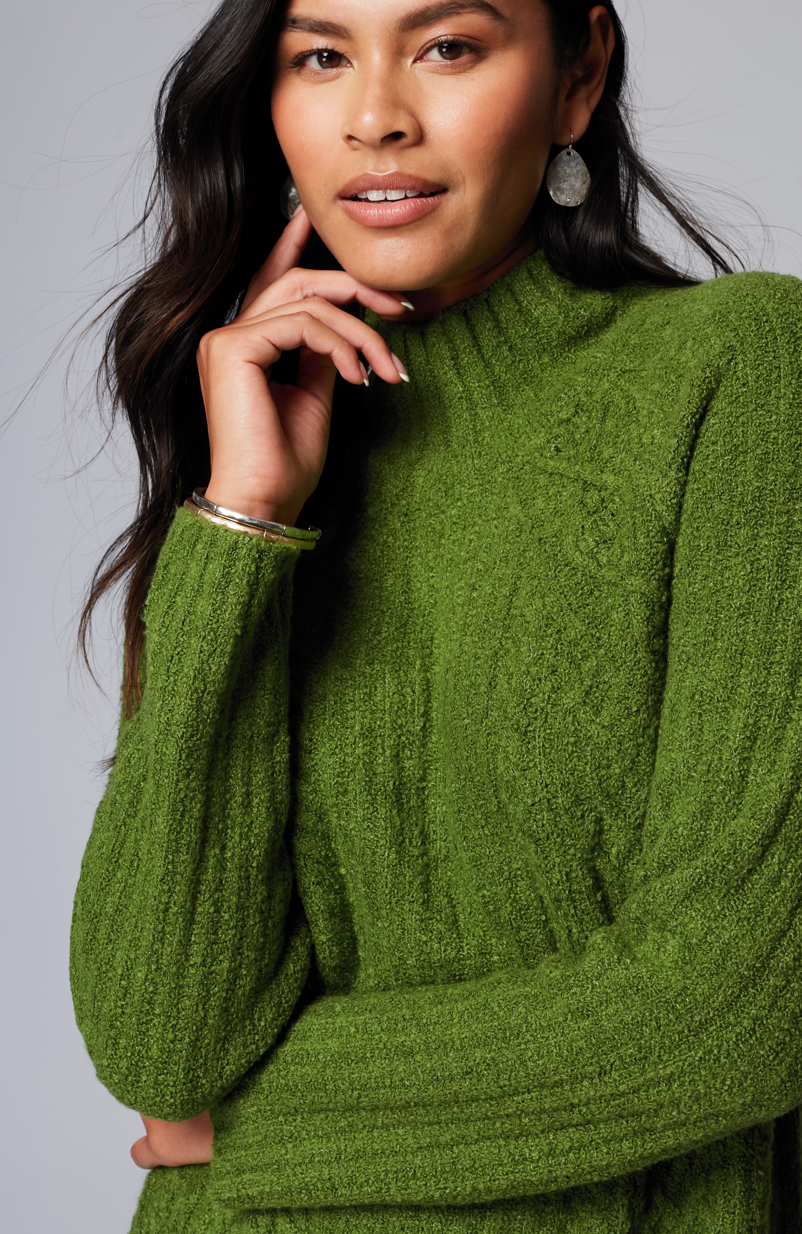 Mixed-Textures High-Neck Sweater
