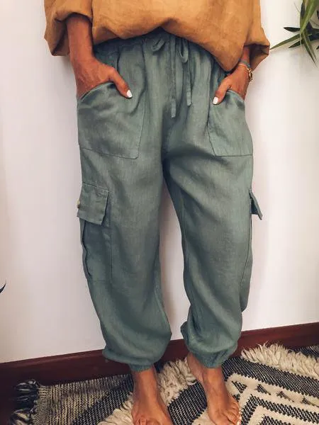 Casual Pockets Cotton-Blend Pants（⚡Clearance Sale）