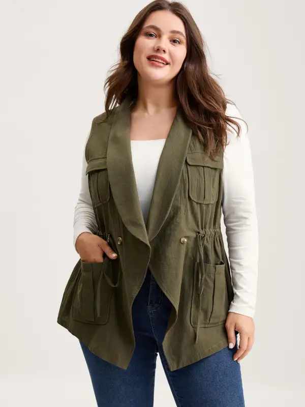 Cotton Waist Defining Drawstring Pocket Vest