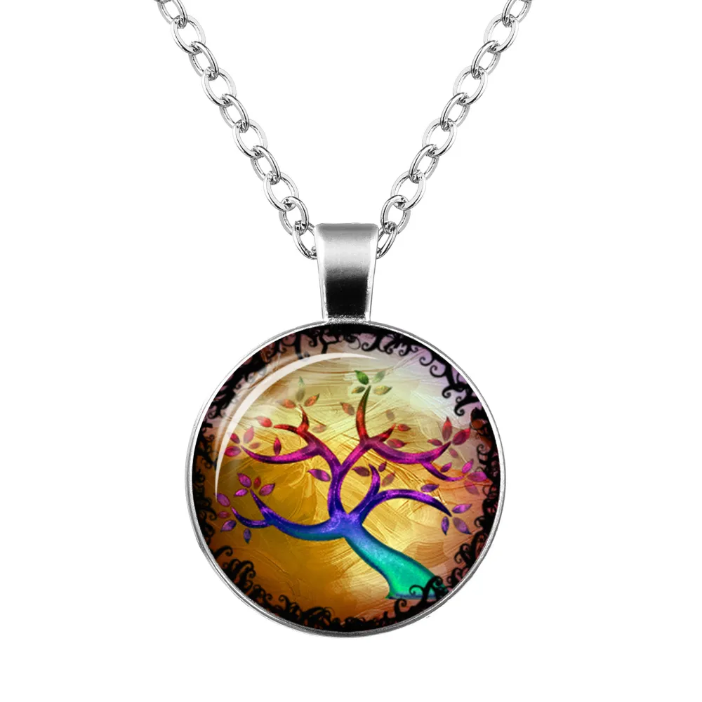 Tree Of Life Time Gem Glass Pendant Necklace