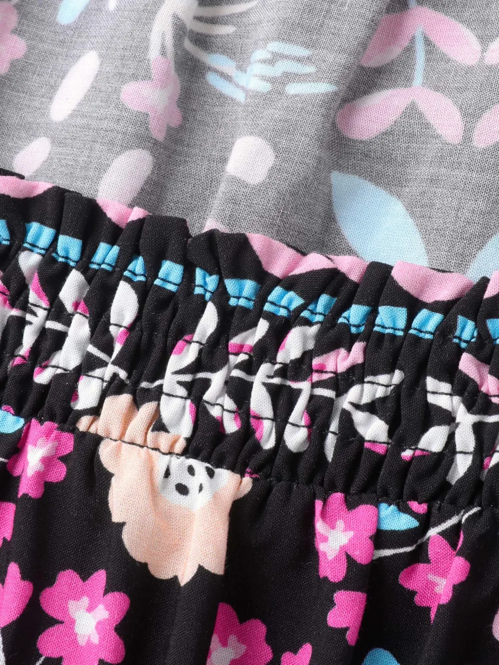 Colorful Floral Print Shirred Neck Blouse