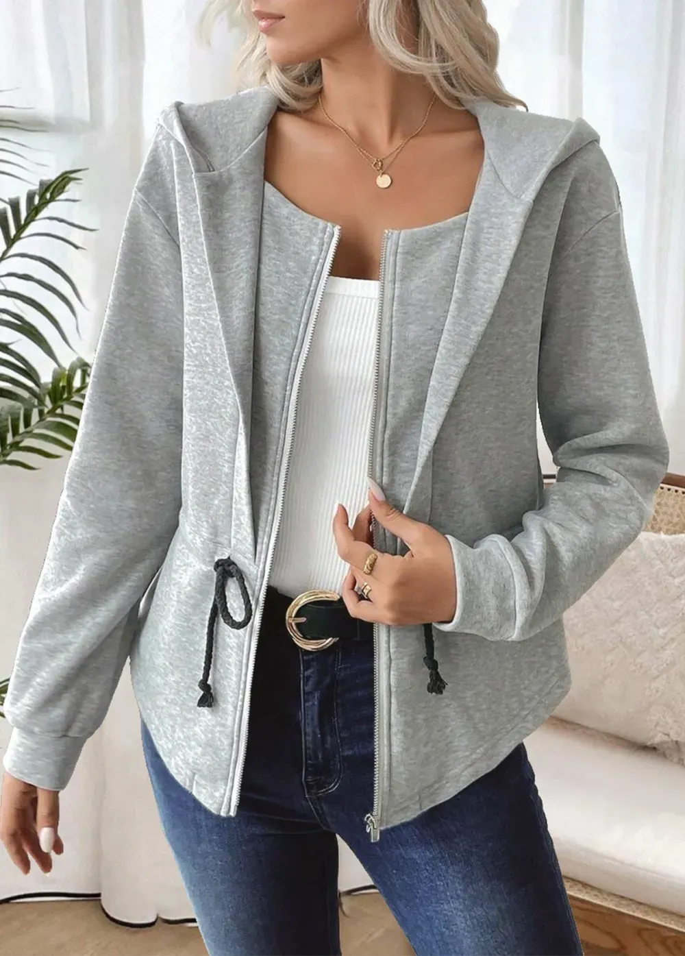 Light Grey Marl Tummy Coverage Long Sleeve Track Jacket