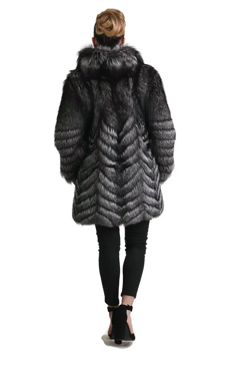 Silver Fox Fur Chevron Jacket