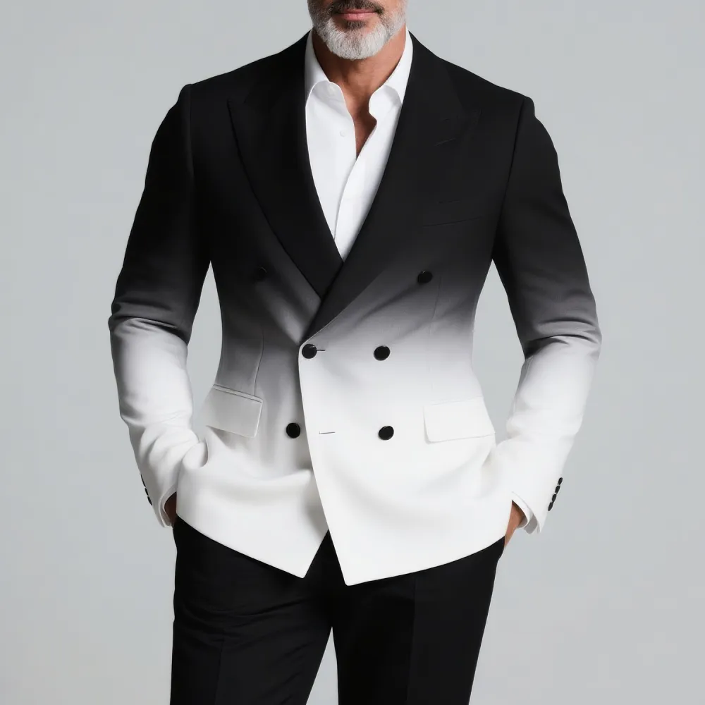 Men's Business Peaked Lapel Long Sleeve Double Breasted Gradient Blazer