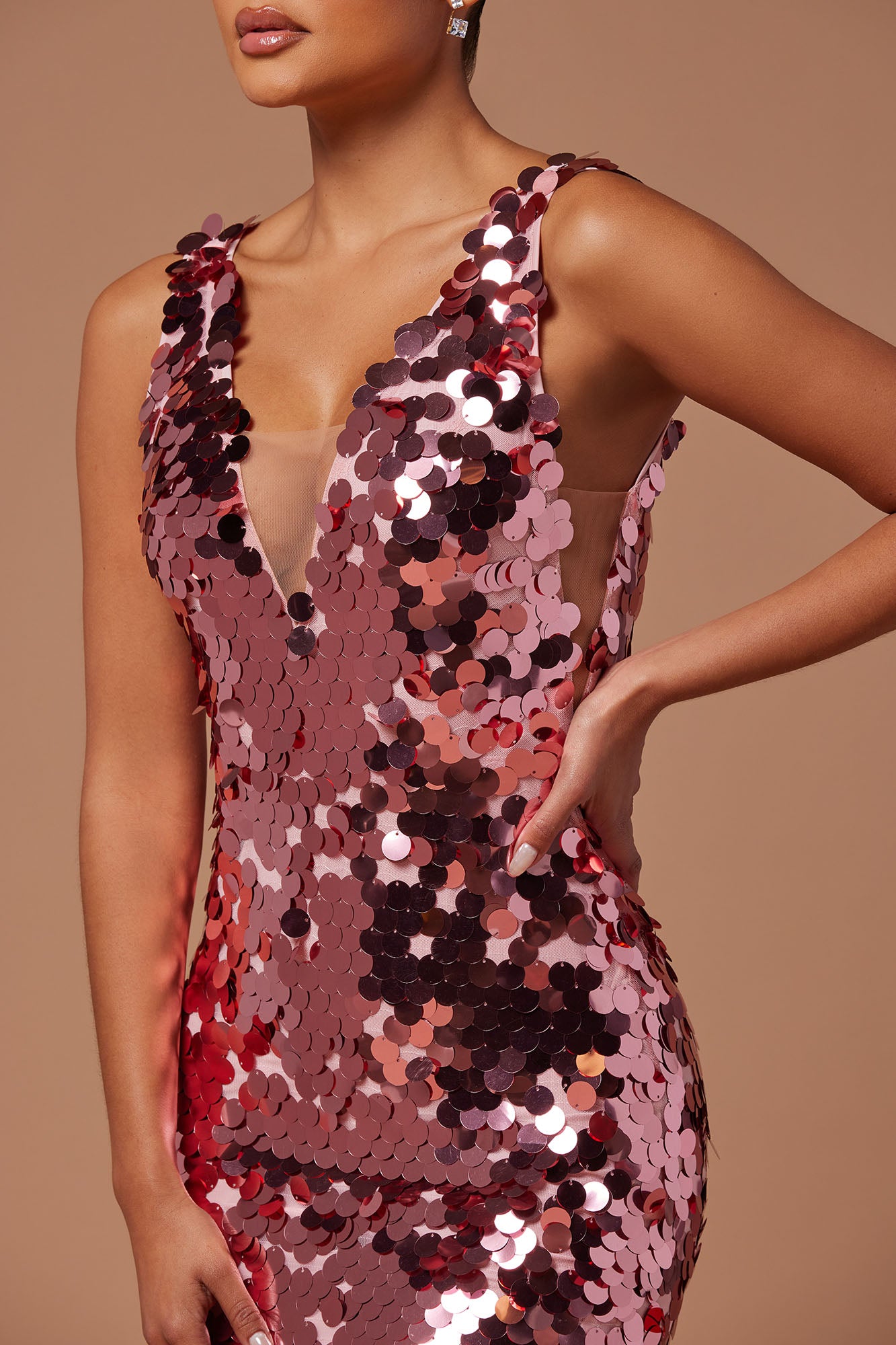 See Me Shining Sequin Midi Dress - Pink