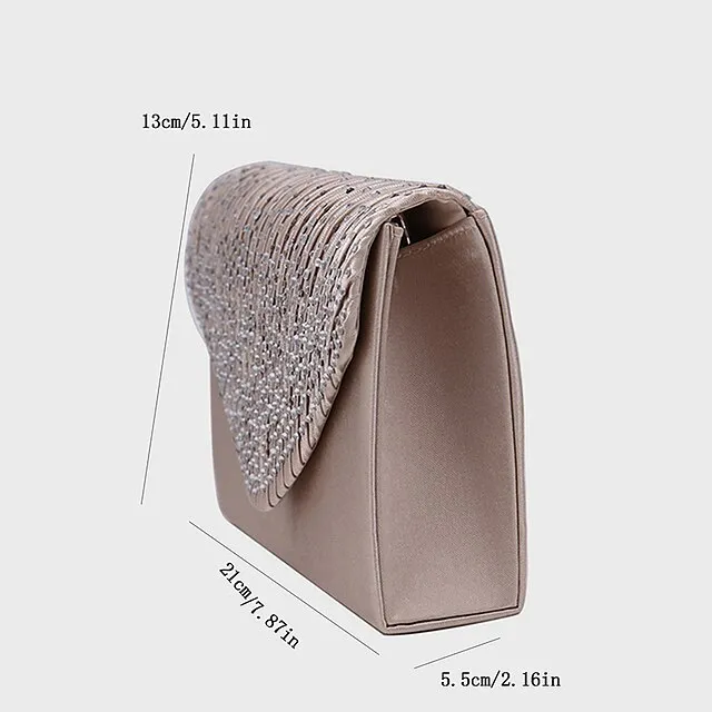 Women's Tri-fold Clutch Bags Polyester for Formal Evening Bridal Wedding Party with Crystal / Rhinestone Glitter Shine in Silver Wine Black