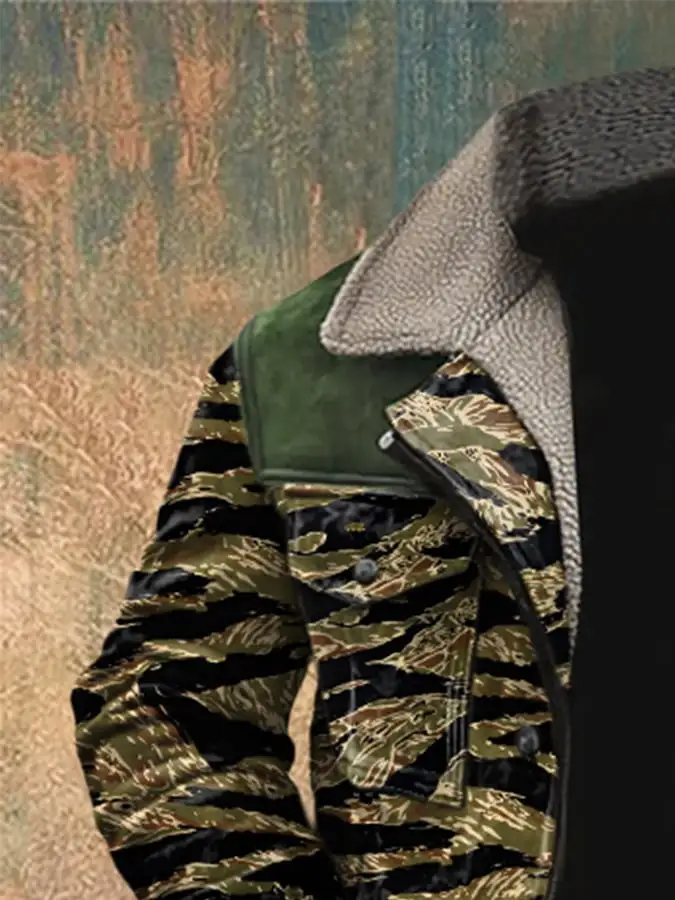 Men's Retro Camouflage Lapel Plush Coat