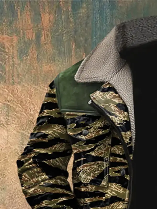 Men's Retro Camouflage Lapel Plush Coat