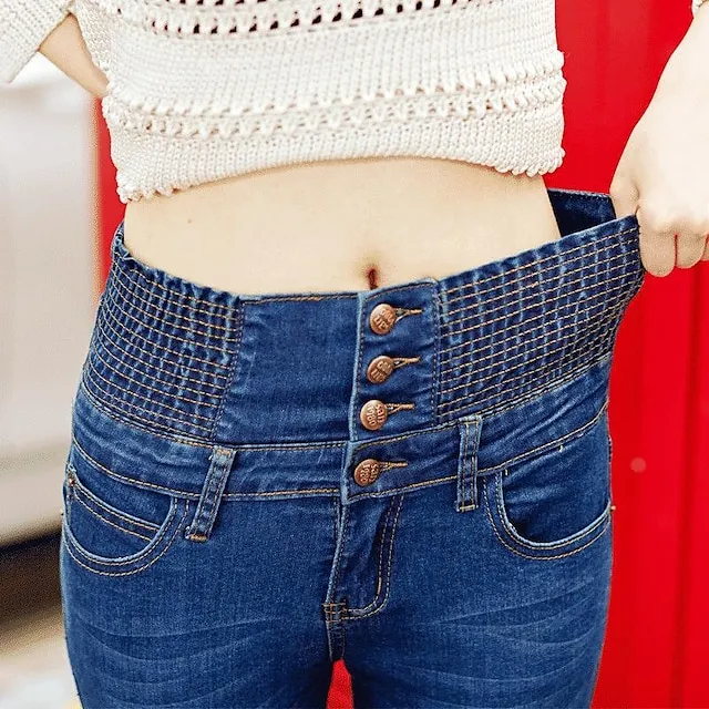 Women's Jeans Skinny Full Length Denim Side Pockets Stretchy High Waist Fashion Street Casual Light Blue B S M