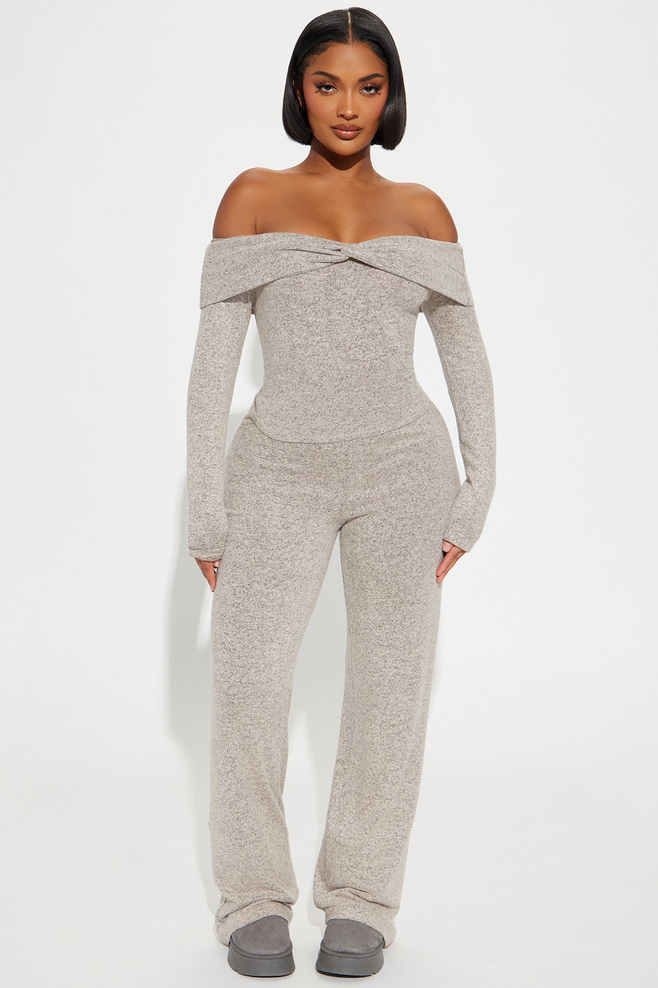 Bella Brushed Knit Pant Set - Oatmeal