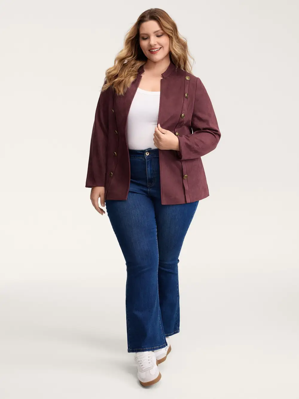 Airy Suede Bronze Button Detail Jacket