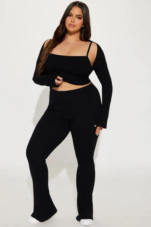 Justine 3 Piece Sweater Pant Set - Black