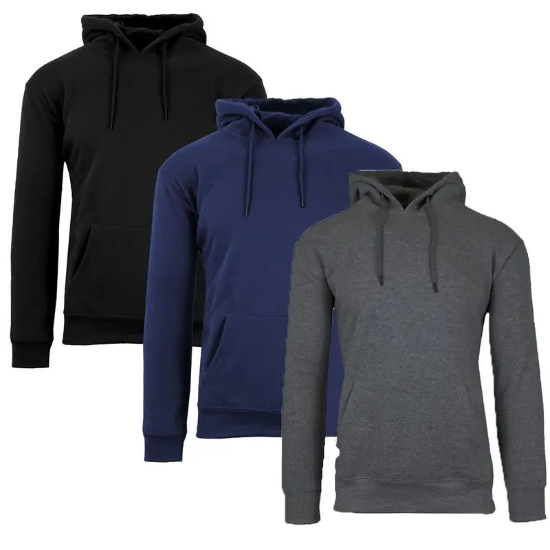 Men's 3 Pack Heavyweight Fleece Lined Zip & Pullover Hoodies Menswear Plain