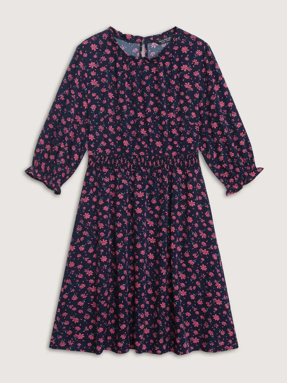 Floral Shirred Waist-Defining Pockets Midi Dress