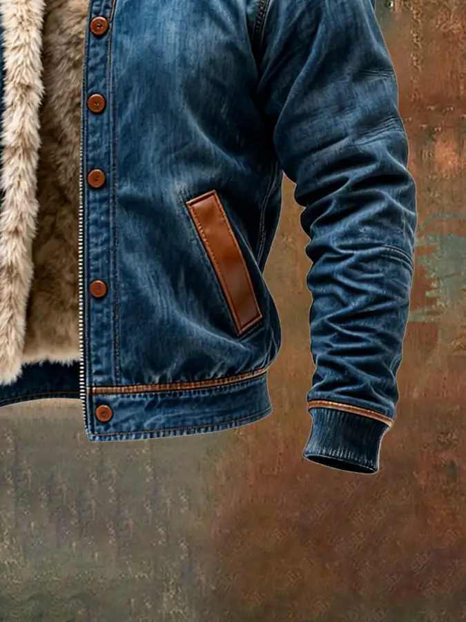 Men's Vintage Suede and Leather Multi-Pocket Outdoor Jacket