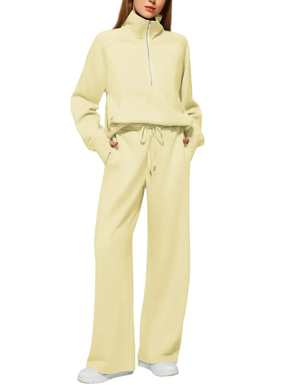 Women's Oversized Half Zip Wide Leg 2 Piece Outfits Lounge Set