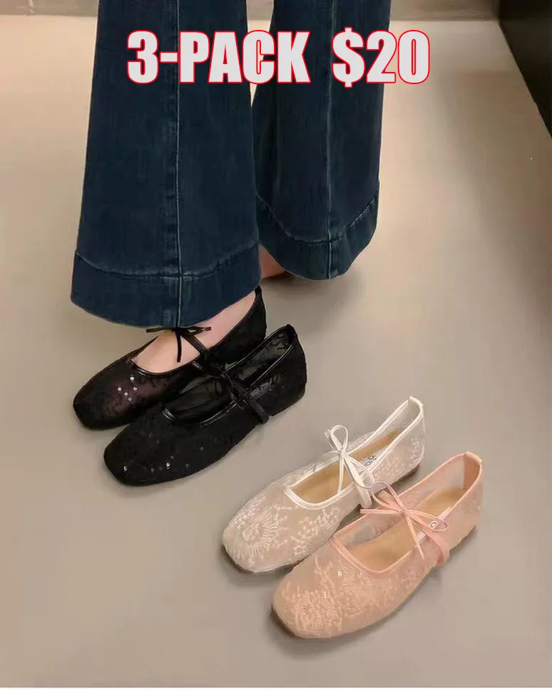 Women's Elegant Lace Mesh Ballet Flats – Square Toe, Lightweight & Breathable
