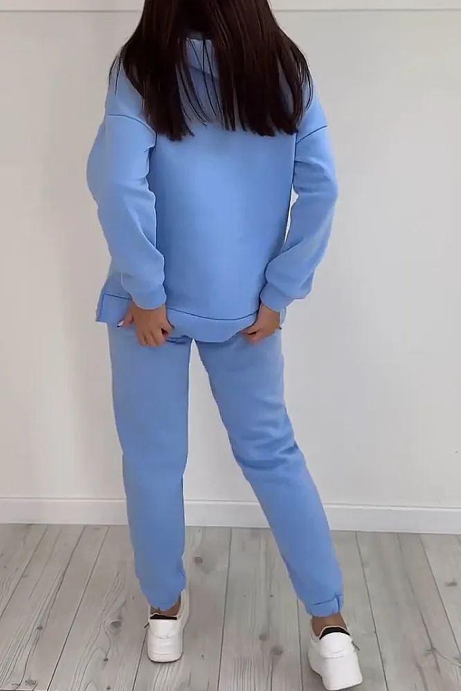 Women's solid color fleece hoodie and pants two-piece set