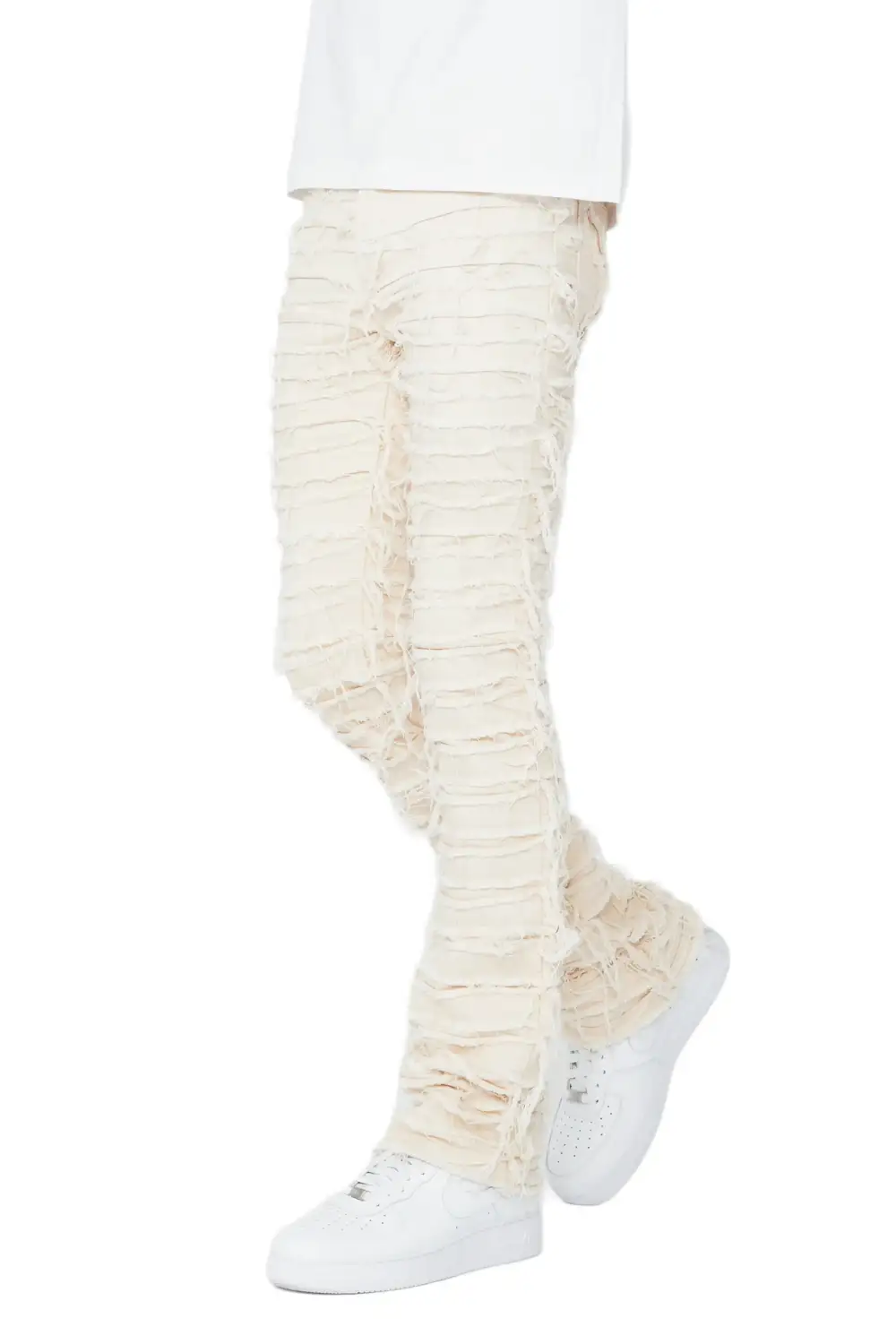Cassius Beige Stacked Flare Jean