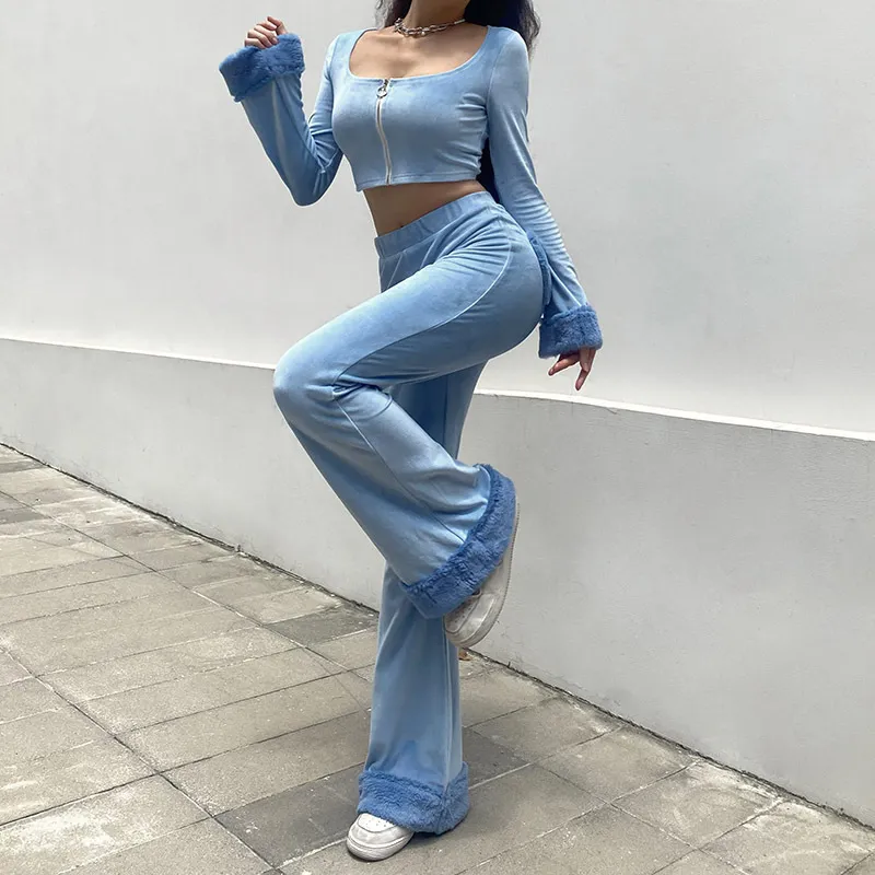 Cropped top zipper slim suit