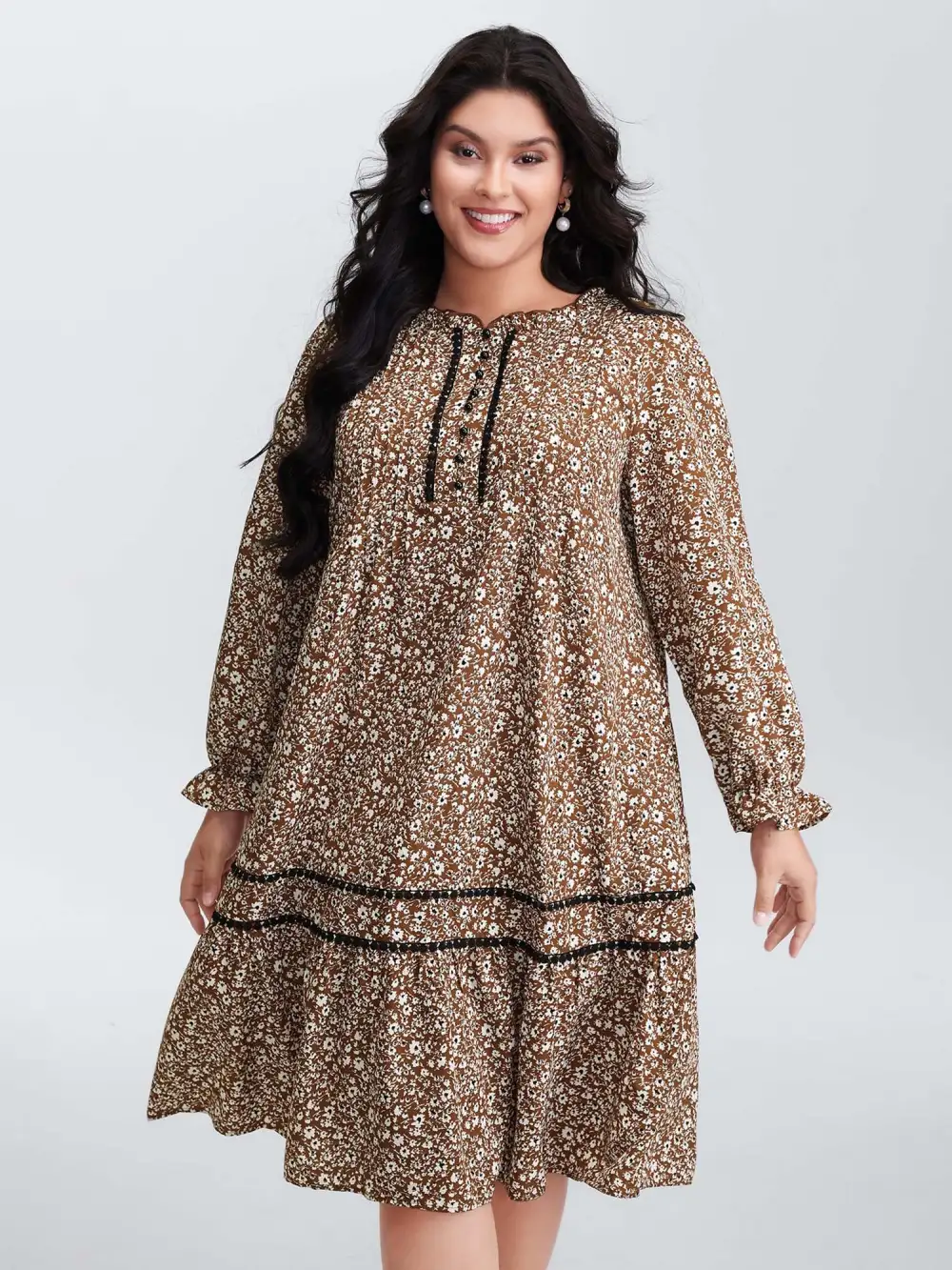 Toothpick Pleat Contrast Placket Midi Dress