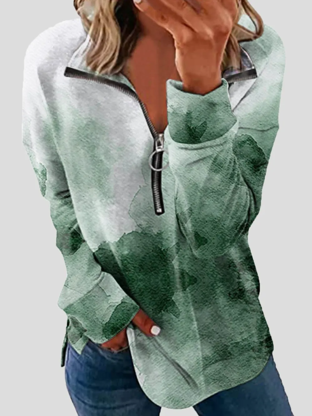 Women's T-Shirts Zip Lapel Printed Long Sleeve T-Shirts（⚡Clearance Sale）