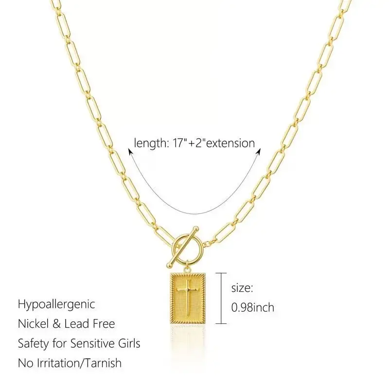 ✝️ Cross Pendant Paperclip Chain Necklace,  Unisex, Waterproof and Sweat-Resistant