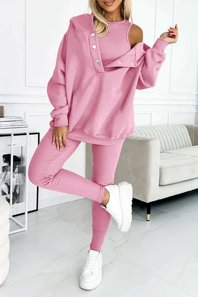 Women's casual fashion vest & hooded sweatshirt and slim pants three-piece set