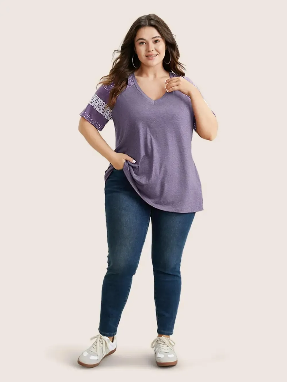 Ditsy Floral Colorblock Contrast Raglan Sleeve T-Shirt